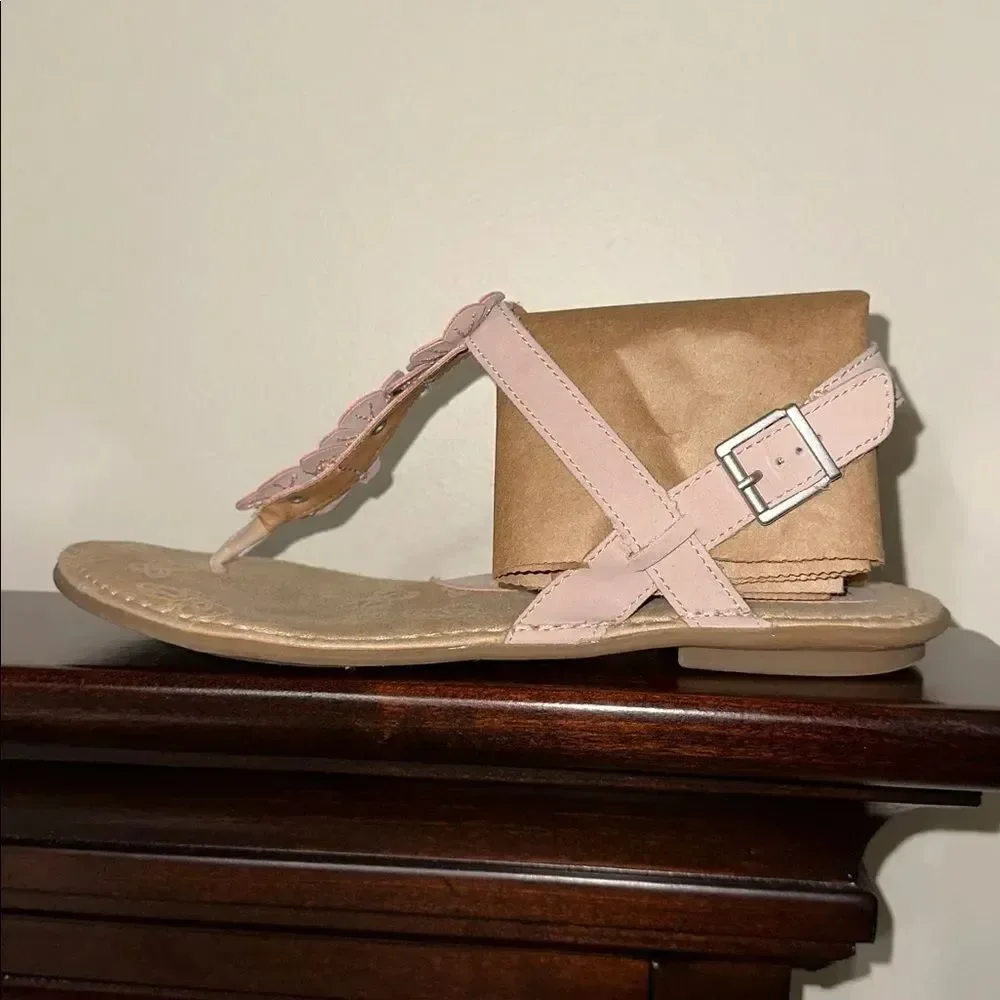 BOC 9 Blush Pink Soft Tan Footbed Faux Leather Flat Floral Strap Sandals